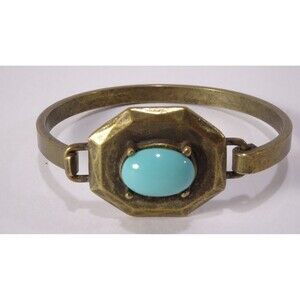 GERARD YOSCA Vintage Women's Antique Brass Turq Stone Flip Top Cuff Bracelet